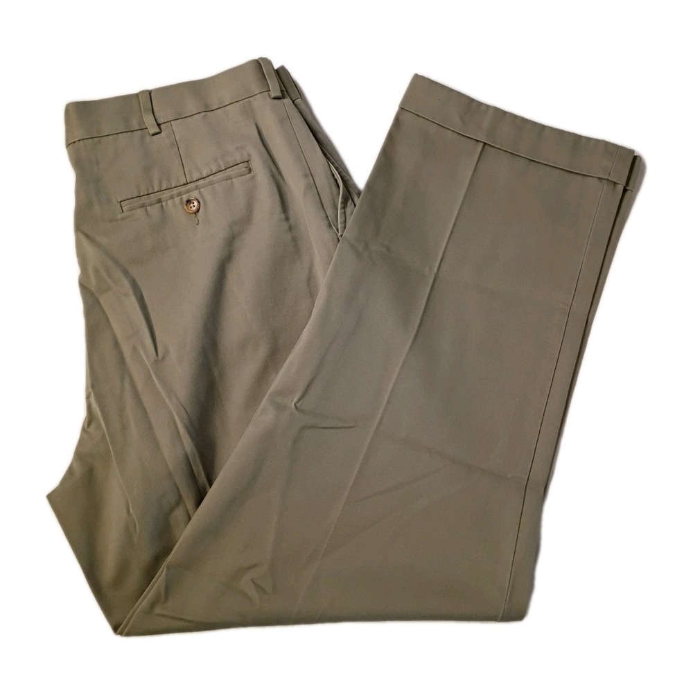 Lands' End Pants Mens 36/30 Beige Traditional Fit 2 Pleat Cuffed City Professor